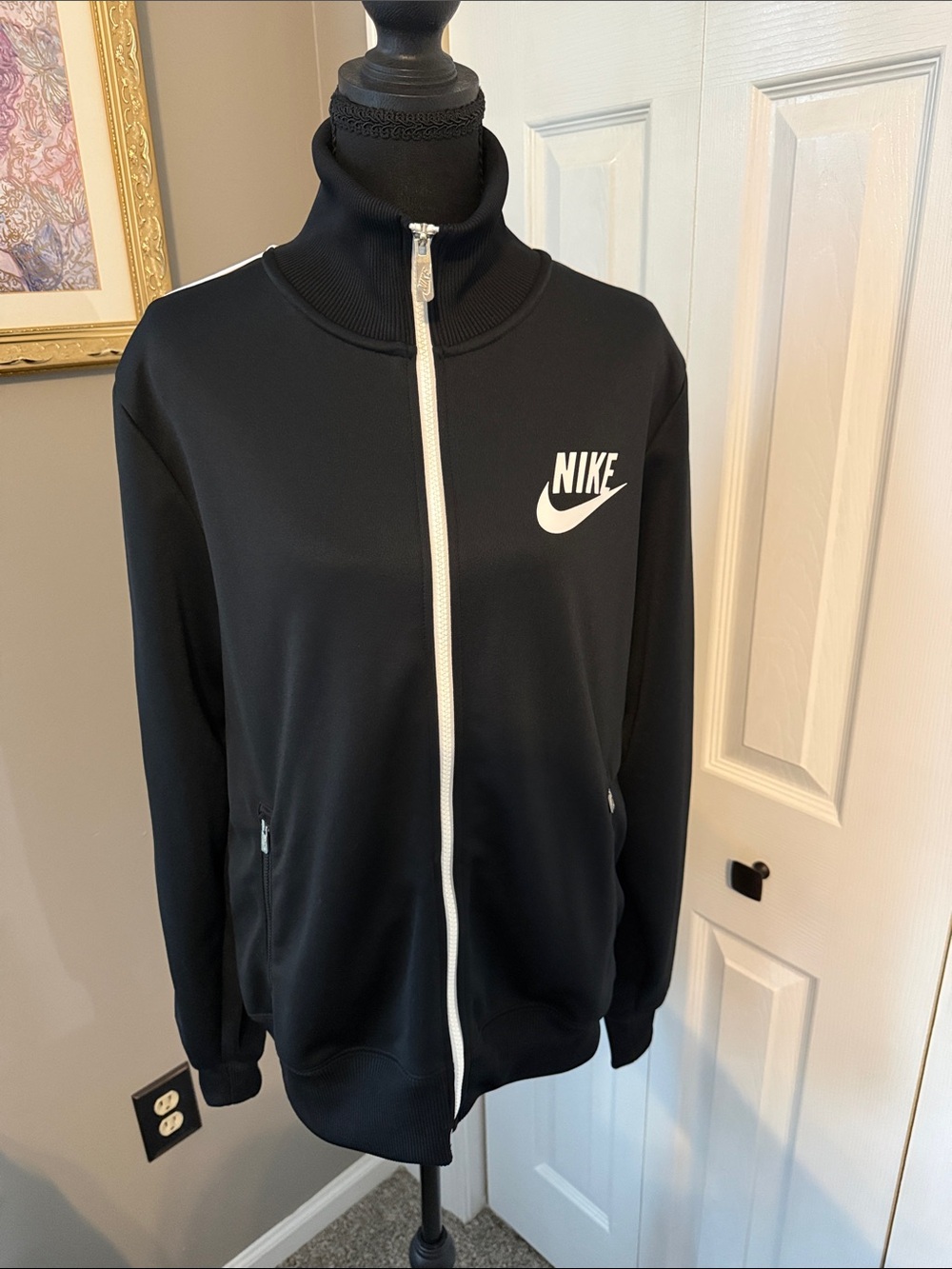 Nike Black Track Jacket with White Logo & Zip